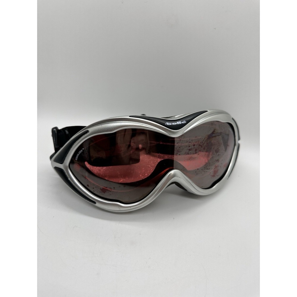 Bolle Ski Snowboard Goggles Silver Black Strap AS IS Lens Damage